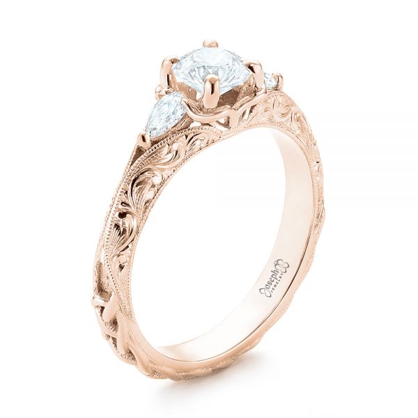 18k Rose Gold 18k Rose Gold Custom Three Stone Diamond Engagement Ring - Three-Quarter View - 103349