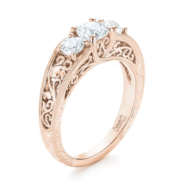 14k Rose Gold 14k Rose Gold Custom Three Stone Diamond Engagement Ring - Three-Quarter View -  103426