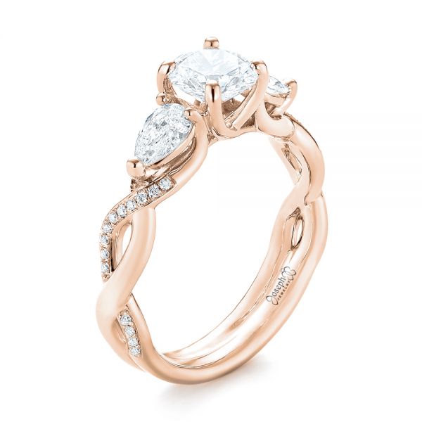 18k Rose Gold 18k Rose Gold Custom Three Stone Diamond Engagement Ring - Three-Quarter View - 103503