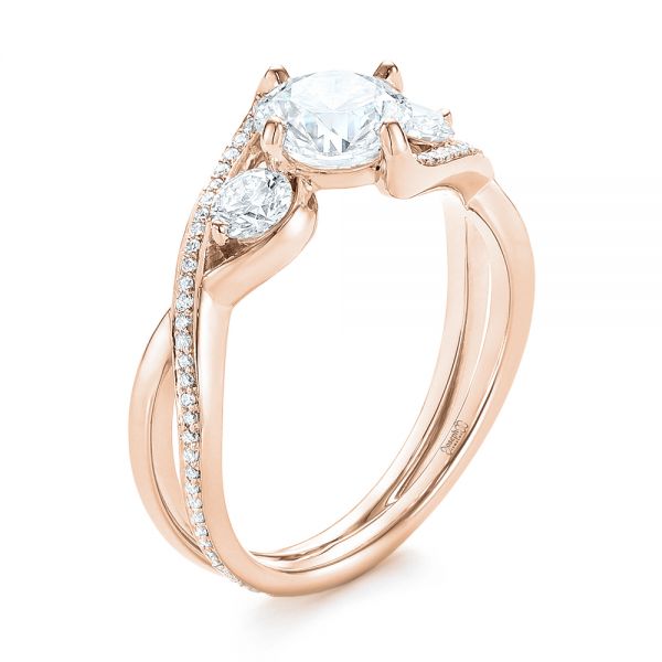 18k Rose Gold 18k Rose Gold Custom Three Stone Diamond Engagement Ring - Three-Quarter View -  103655