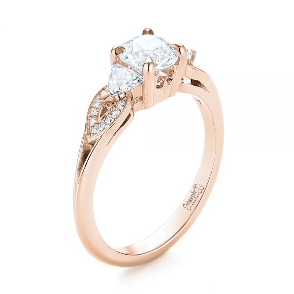 18k Rose Gold 18k Rose Gold Custom Three Stone Diamond Engagement Ring - Three-Quarter View -  103839