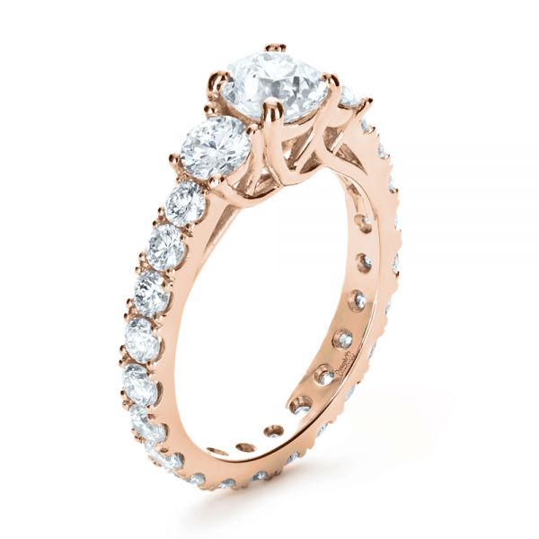 14k Rose Gold 14k Rose Gold Custom Three Stone Diamond Engagement Ring - Three-Quarter View - 1129