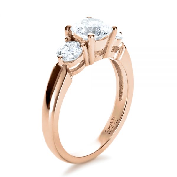 14k Rose Gold 14k Rose Gold Custom Three Stone Diamond Engagement Ring - Three-Quarter View -  1156