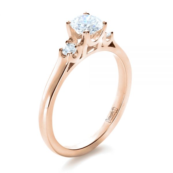 18k Rose Gold 18k Rose Gold Custom Three Stone Diamond Engagement Ring - Three-Quarter View -  1308