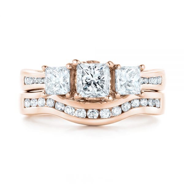 18k Rose Gold 18k Rose Gold Custom Three Stone Diamond Engagement Ring - Three-Quarter View - 103135