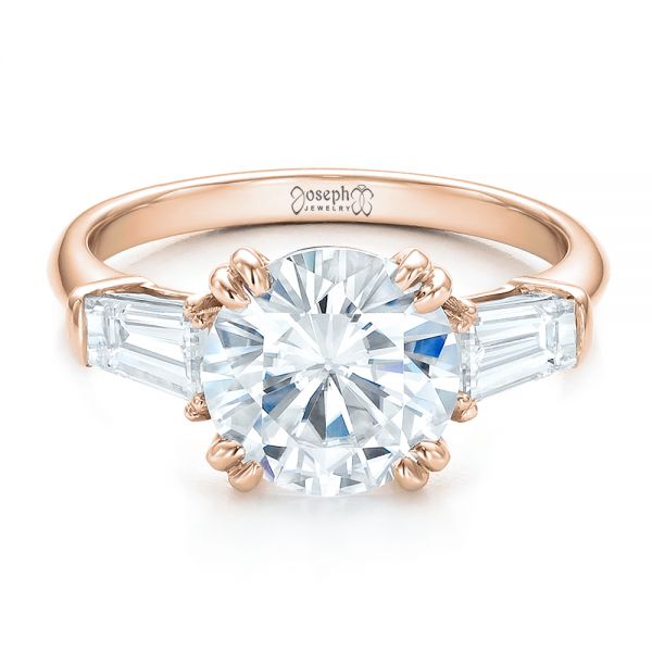 18k Rose Gold 18k Rose Gold Custom Three Stone Diamond Engagement Ring - Flat View -  100161