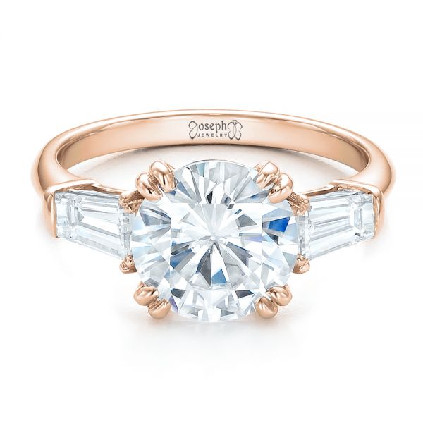 18k Rose Gold 18k Rose Gold Custom Three Stone Diamond Engagement Ring - Flat View - 100161