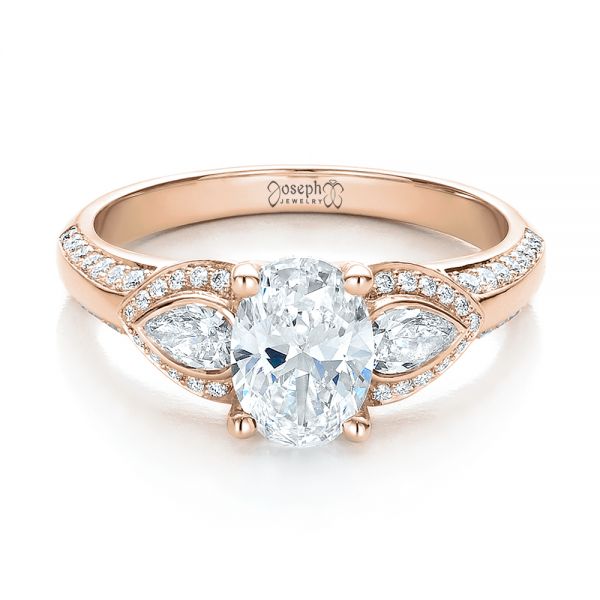 14k Rose Gold 14k Rose Gold Custom Three Stone Diamond Engagement Ring - Flat View -  100279