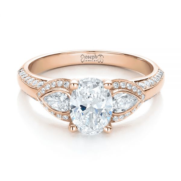 14k Rose Gold 14k Rose Gold Custom Three Stone Diamond Engagement Ring - Flat View - 100279
