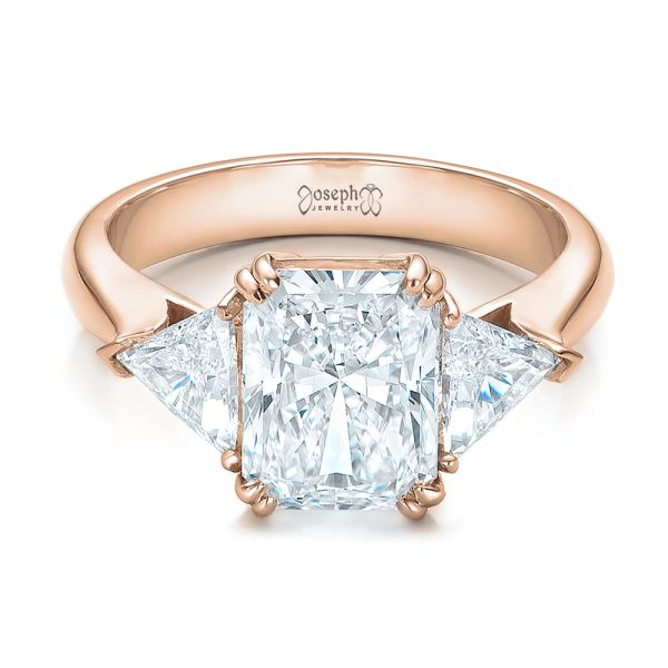 14k Rose Gold 14k Rose Gold Custom Three Stone Diamond Engagement Ring - Flat View -  100803