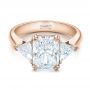 18k Rose Gold 18k Rose Gold Custom Three Stone Diamond Engagement Ring - Flat View -  100803 - Thumbnail