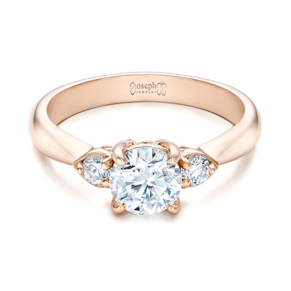 18k Rose Gold 18k Rose Gold Custom Three Stone Diamond Engagement Ring - Flat View - 102039