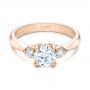 18k Rose Gold 18k Rose Gold Custom Three Stone Diamond Engagement Ring - Flat View -  102039 - Thumbnail