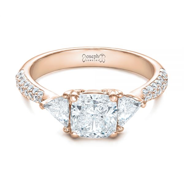 14k Rose Gold 14k Rose Gold Custom Three Stone Diamond Engagement Ring - Flat View - 102091