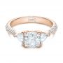 14k Rose Gold 14k Rose Gold Custom Three Stone Diamond Engagement Ring - Flat View -  102091 - Thumbnail