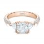 14k Rose Gold 14k Rose Gold Custom Three Stone Diamond Engagement Ring - Flat View -  102091 - Thumbnail
