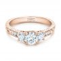 14k Rose Gold 14k Rose Gold Custom Three-stone Diamond Engagement Ring - Flat View -  102131 - Thumbnail