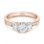 18k Rose Gold 18k Rose Gold Custom Three-stone Diamond Engagement Ring - Flat View -  102131 - Thumbnail