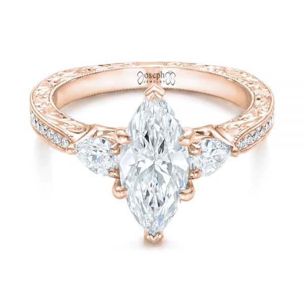 14k Rose Gold 14k Rose Gold Custom Three Stone Diamond Engagement Ring - Flat View -  102353