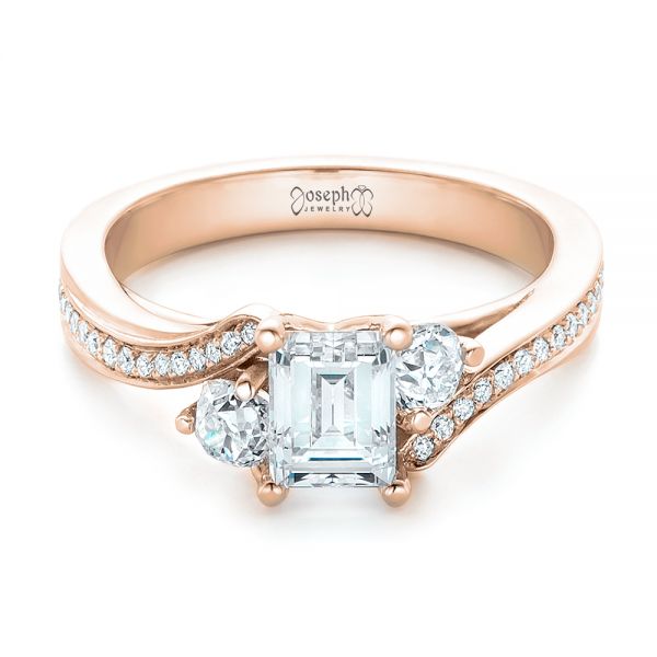 14k Rose Gold 14k Rose Gold Custom Three Stone Diamond Engagement Ring - Flat View -  102391