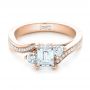 18k Rose Gold 18k Rose Gold Custom Three Stone Diamond Engagement Ring - Flat View -  102391 - Thumbnail