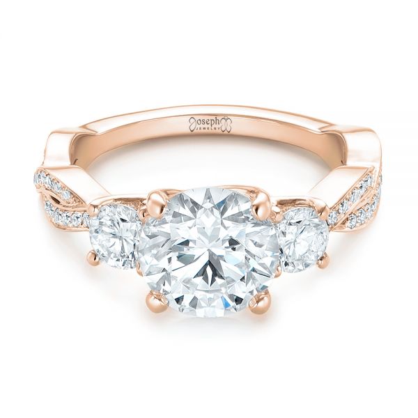 14k Rose Gold 14k Rose Gold Custom Three Stone Diamond Engagement Ring - Flat View - 102465