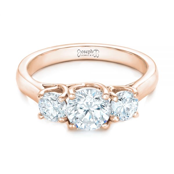 18k Rose Gold 18k Rose Gold Custom Three Stone Diamond Engagement Ring - Flat View -  102540