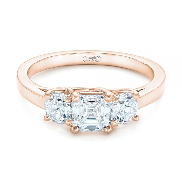 14k Rose Gold 14k Rose Gold Custom Three Stone Diamond Engagement Ring - Flat View -  102781