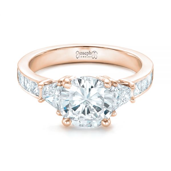 14k Rose Gold 14k Rose Gold Custom Three Stone Diamond Engagement Ring - Flat View - 102807