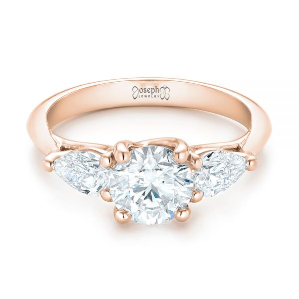 18k Rose Gold 18k Rose Gold Custom Three Stone Diamond Engagement Ring - Flat View -  102898