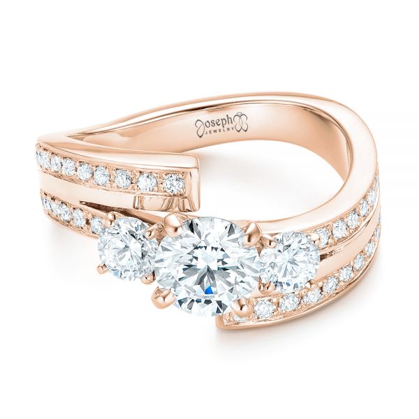14k Rose Gold 14k Rose Gold Custom Three Stone Diamond Engagement Ring - Flat View -  102944