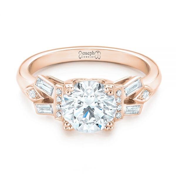 14k Rose Gold 14k Rose Gold Custom Three Stone Diamond Engagement Ring - Flat View -  102945