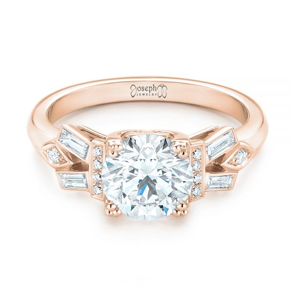 14k Rose Gold 14k Rose Gold Custom Three Stone Diamond Engagement Ring - Flat View - 102945