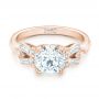 18k Rose Gold 18k Rose Gold Custom Three Stone Diamond Engagement Ring - Flat View -  102945 - Thumbnail