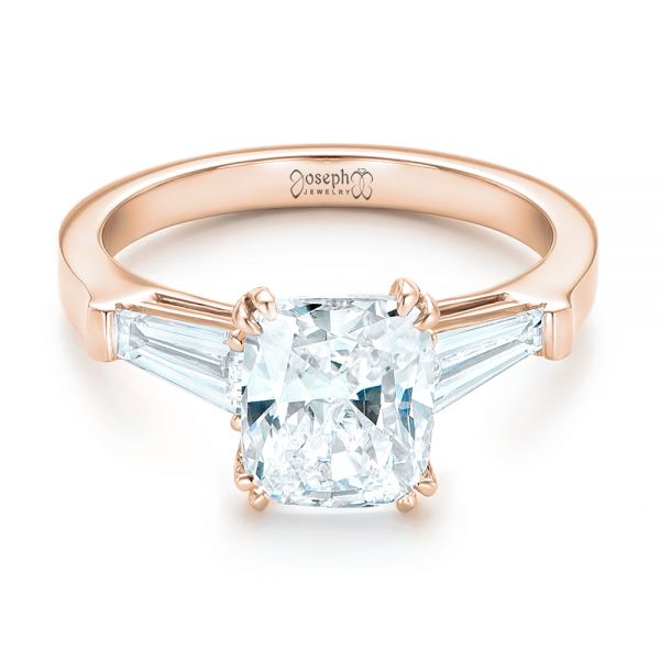 18k Rose Gold 18k Rose Gold Custom Three Stone Diamond Engagement Ring - Flat View - 102964