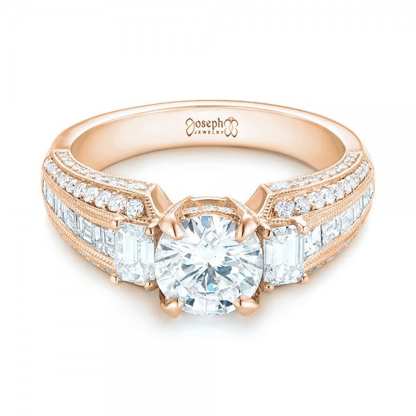 14k Rose Gold 14k Rose Gold Custom Three Stone Diamond Engagement Ring - Flat View - 103004