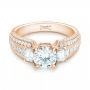 14k Rose Gold 14k Rose Gold Custom Three Stone Diamond Engagement Ring - Flat View -  103004 - Thumbnail