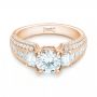 18k Rose Gold 18k Rose Gold Custom Three Stone Diamond Engagement Ring - Flat View -  103004 - Thumbnail