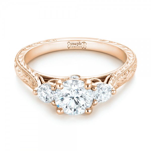 14k Rose Gold 14k Rose Gold Custom Three Stone Diamond Engagement Ring - Flat View -  103009