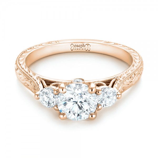 14k Rose Gold 14k Rose Gold Custom Three Stone Diamond Engagement Ring - Flat View - 103009