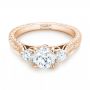 18k Rose Gold 18k Rose Gold Custom Three Stone Diamond Engagement Ring - Flat View -  103009 - Thumbnail
