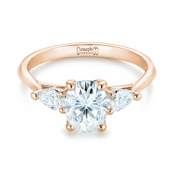 18k Rose Gold 18k Rose Gold Custom Three Stone Diamond Engagement Ring - Flat View - 103035