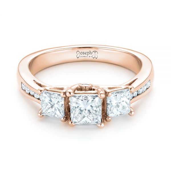 14k Rose Gold 14k Rose Gold Custom Three Stone Diamond Engagement Ring - Flat View -  103135