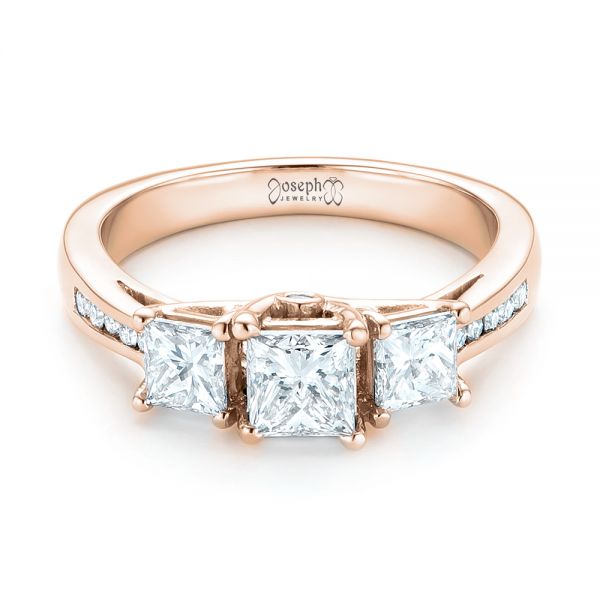 18k Rose Gold 18k Rose Gold Custom Three Stone Diamond Engagement Ring - Flat View - 103135