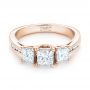 18k Rose Gold 18k Rose Gold Custom Three Stone Diamond Engagement Ring - Flat View -  103135 - Thumbnail