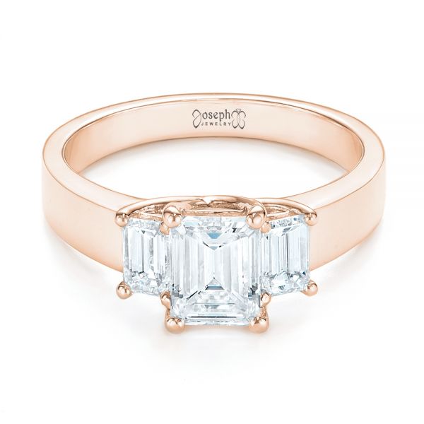 14k Rose Gold 14k Rose Gold Custom Three Stone Diamond Engagement Ring - Flat View - 103154