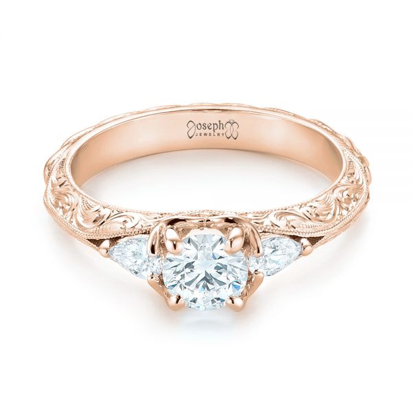 18k Rose Gold 18k Rose Gold Custom Three Stone Diamond Engagement Ring - Flat View - 103349