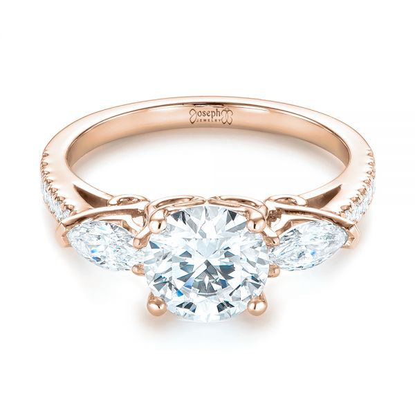 14k Rose Gold 14k Rose Gold Custom Three Stone Diamond Engagement Ring - Flat View -  103354