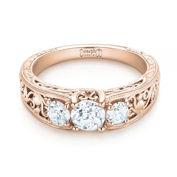14k Rose Gold 14k Rose Gold Custom Three Stone Diamond Engagement Ring - Flat View -  103426