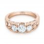 18k Rose Gold 18k Rose Gold Custom Three Stone Diamond Engagement Ring - Flat View -  103426 - Thumbnail